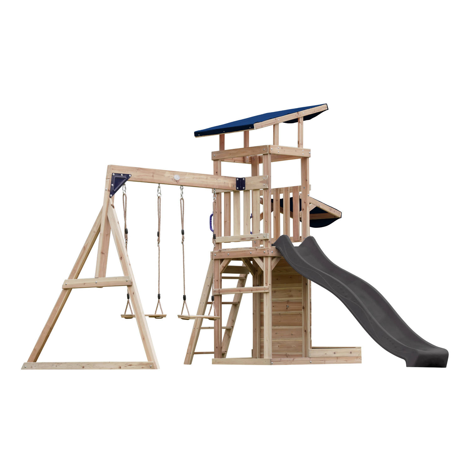 AXI Malik Speeltoestel met Dubbele Schommel Bruin – Grijze Glijbaan – Zandbak en Speelwand - FSC hout - Speelhuis op palen voor de tuin