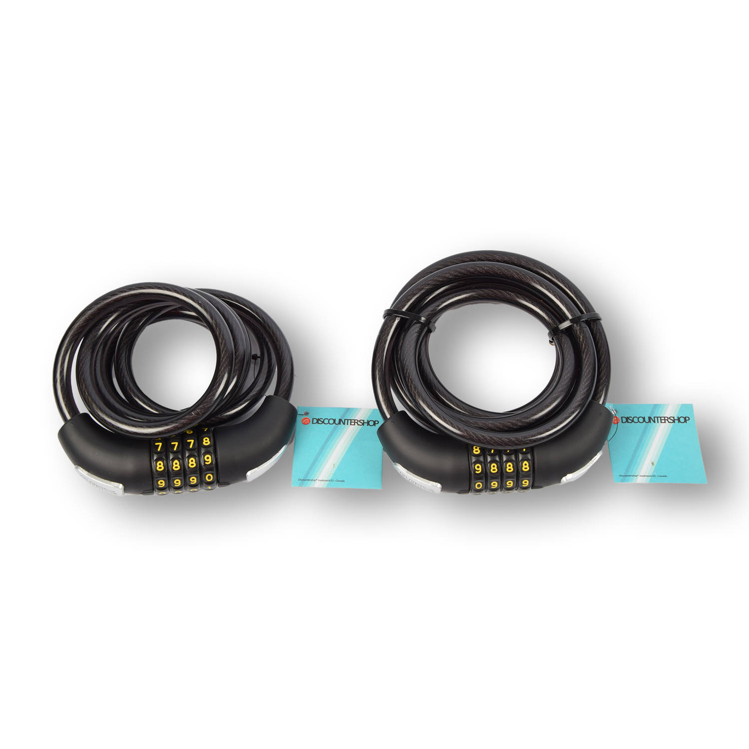 Discountershop Cijferslot Fiets Set - 2 Stuks Code Kabelsloten voor Fietsen - Kunststof en Rubber - 180cm x 10mm - Zwarte Fietsaccessoires