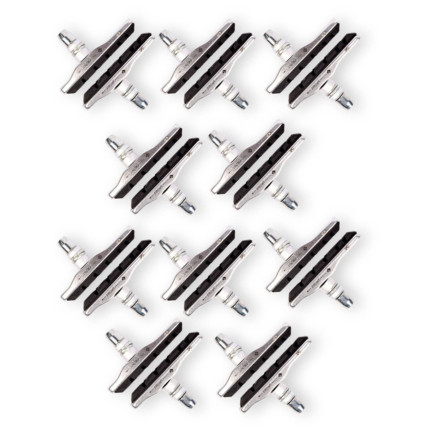 Fietsremblokken Set voor V-Brakes: 20 Stuks in 10 Sets - Premium Zwart & Zilver, Duurzaam Ontwerp
