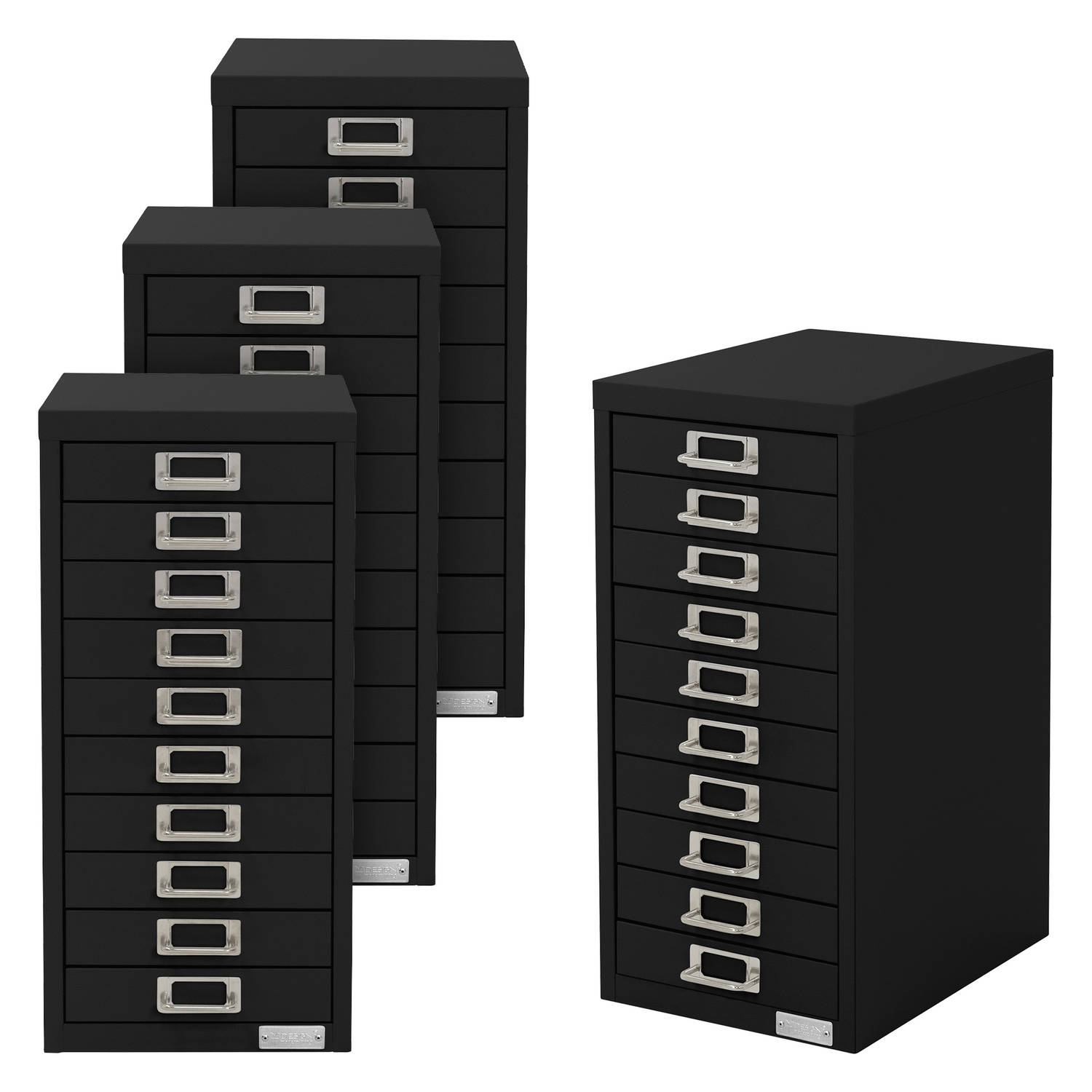 ML-Design set van 4 archiefkasten met 10 laden, 28x38x60cm, zwart, metalen ladekast DIN A4, kantoork