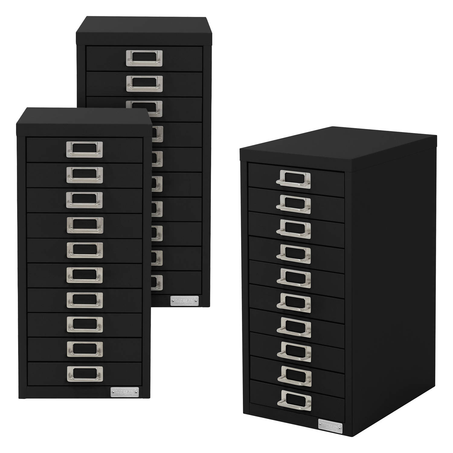 ML-Design set van 3 archiefkasten met 10 laden, 28x38x60cm, zwart, metalen ladekast DIN A4, kantoorkast met etikethouder, stalen kast metalen kast gereedschapskast opbergkast