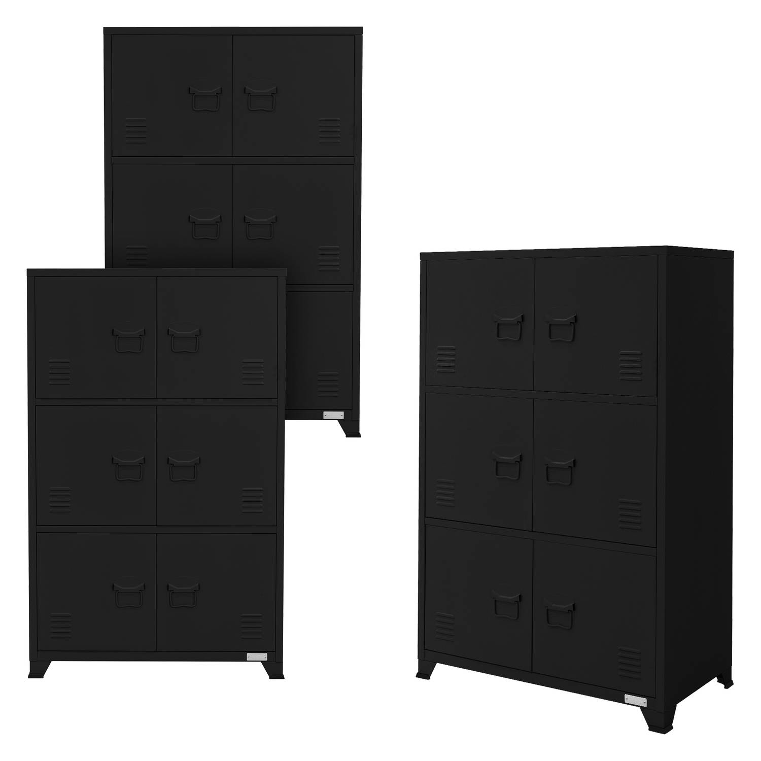 ML-Design set van 3 archiefkasten, 75x40x120 cm, zwart, staal, vrijstaande kantoorkast 4 poten, meta