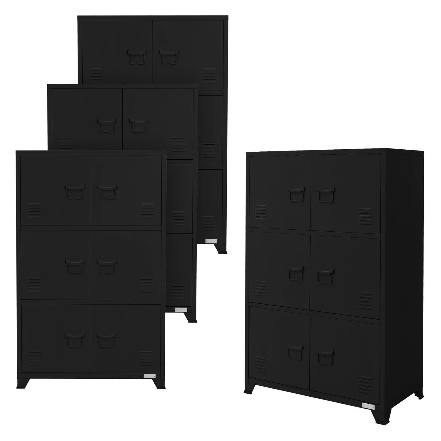 ML-Design set van 4 archiefkasten, 75x40x120 cm, zwart, staal, vrijstaande kantoorkast 4 poten, meta