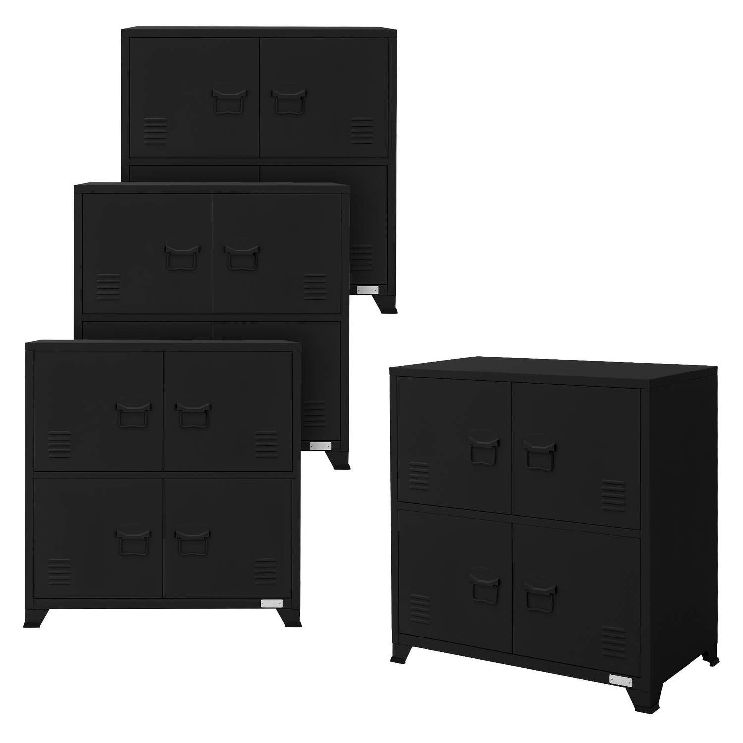 ML-Design set van 4 archiefkasten 75x40x80,5 cm zwart, staal, kantoorkast vrijstaand 4 poten, metale