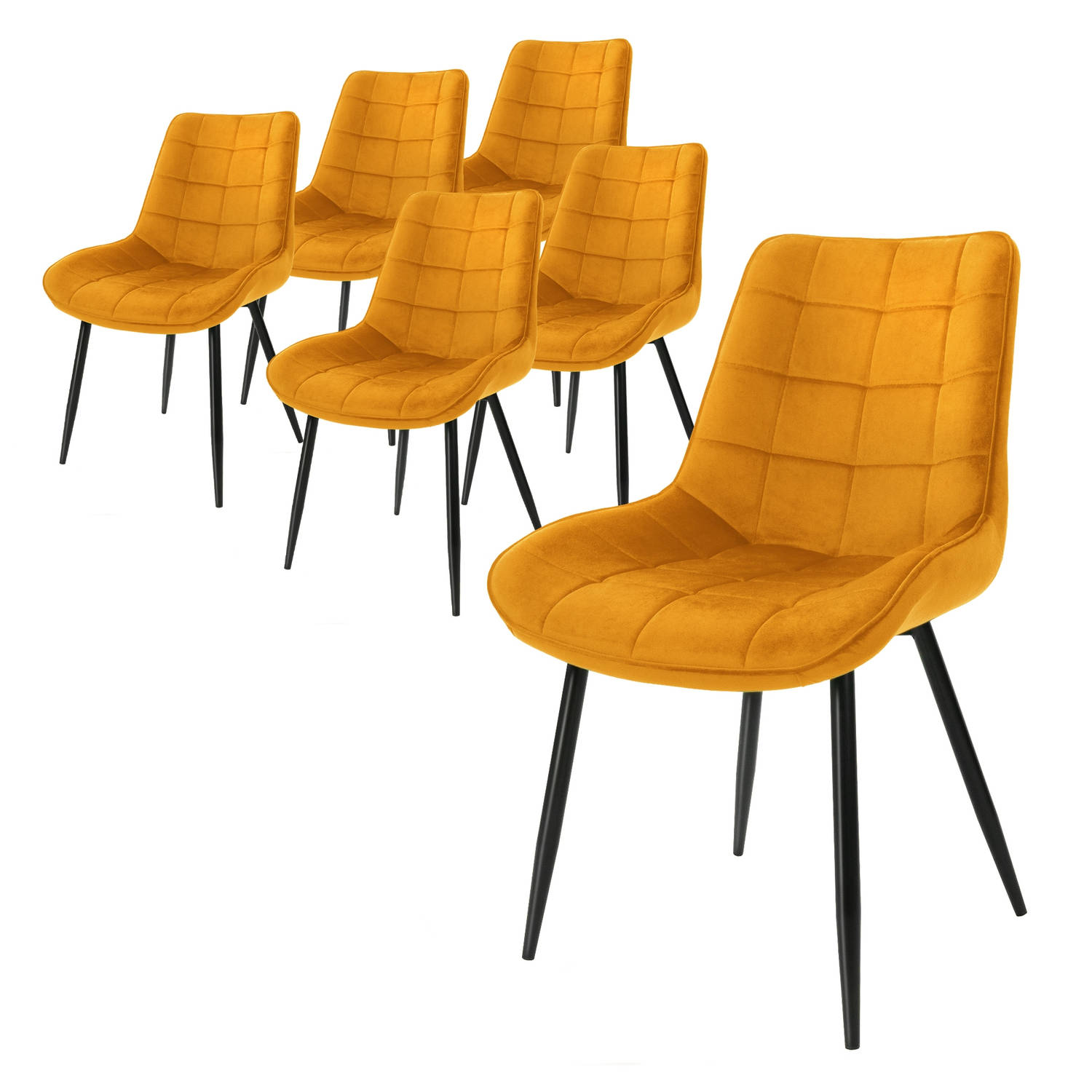 ML-Design Set van 6 eetkamerstoelen met rugleuning, oker, keukenstoel met fluwelen bekleding, gestoffeerde stoel met metalen poten, ergonomische stoel voor eettafel, woonkamerstoel
