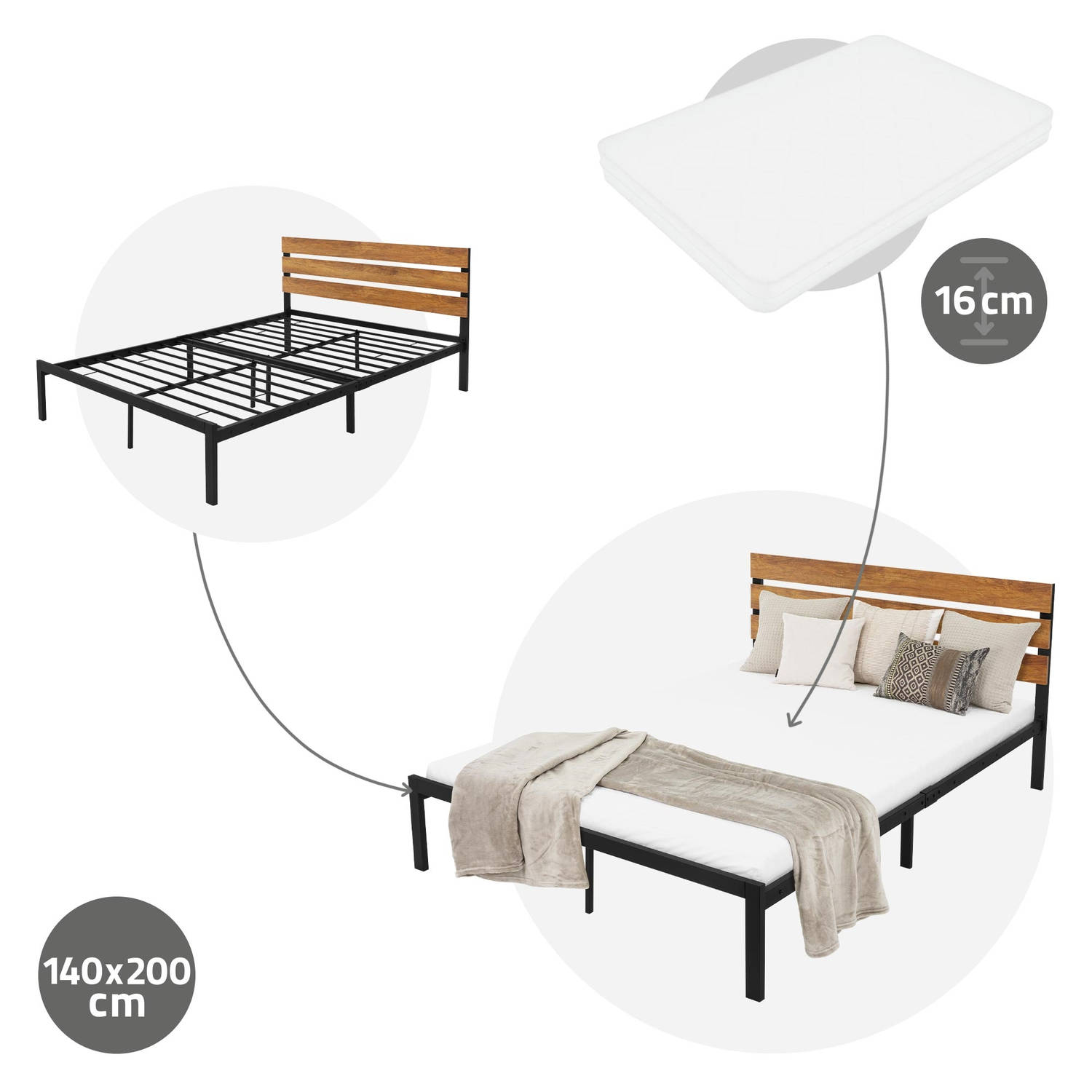 ML-Design metalen bed zwart, 200x140 cm, gemaakt van stalen frame