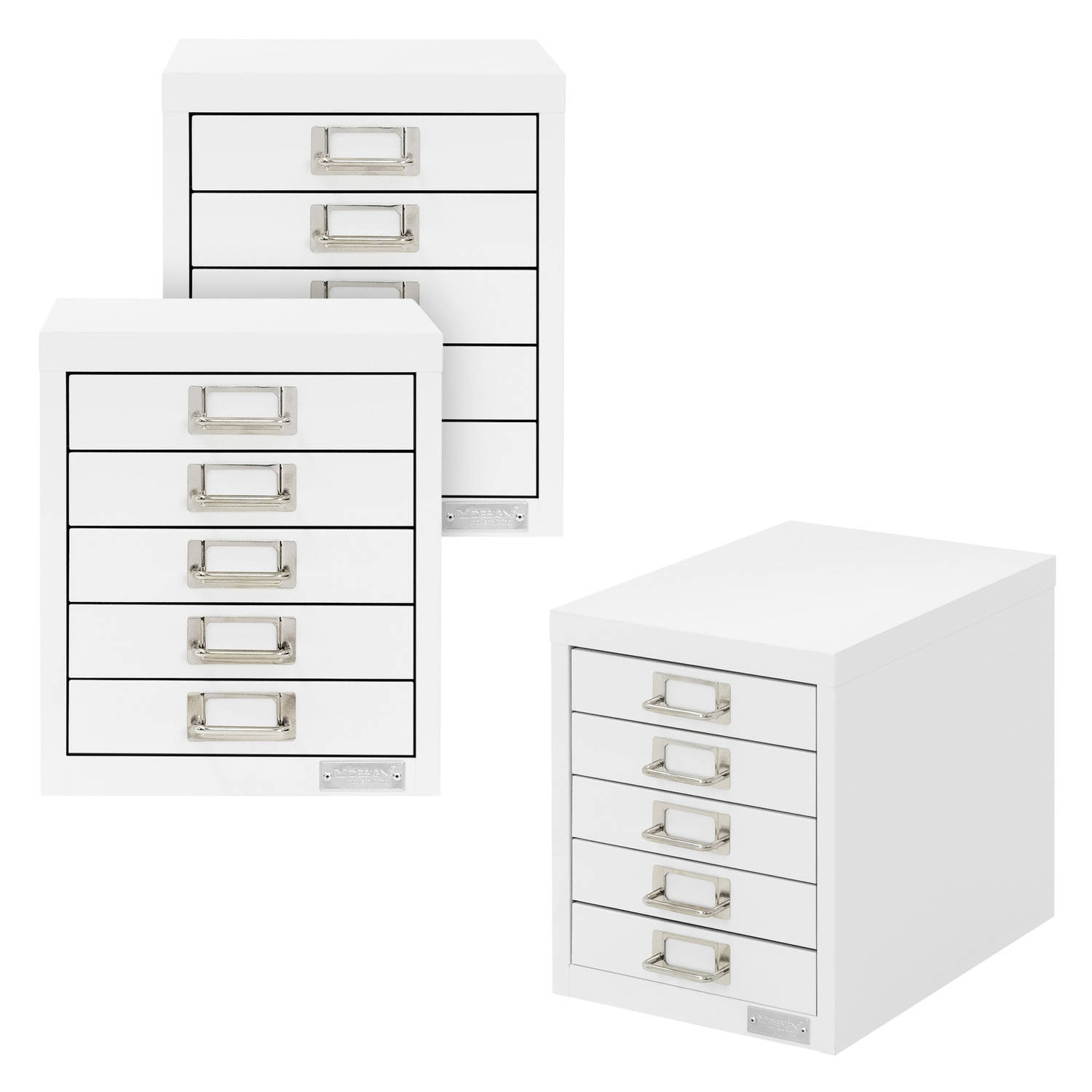 ML-Design set van 3 archiefkasten met 5 laden, 28x38x33 cm wit, metalen ladekast DIN A4, kantoorkast