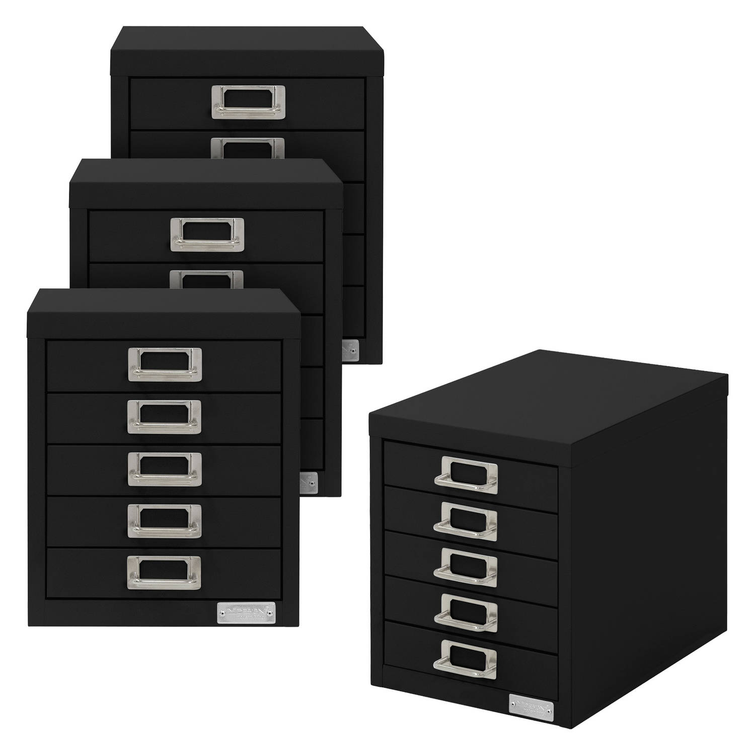 ML-Design set van 4 archiefkasten met 5 laden, 28x38x33 cm, zwart, metalen ladekast DIN A4, kantoork