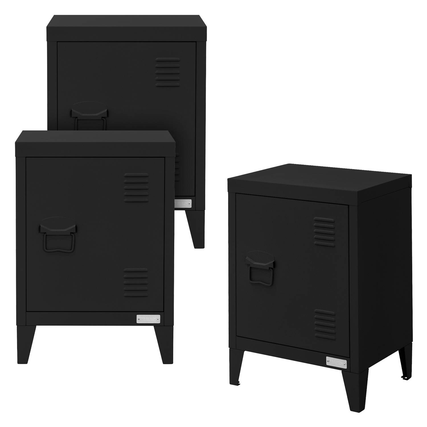 ML-Design set van 3 archiefkasten, 40x30x57,5 cm, zwart, staal, vrijstaande kantoorkast met 4 poten,