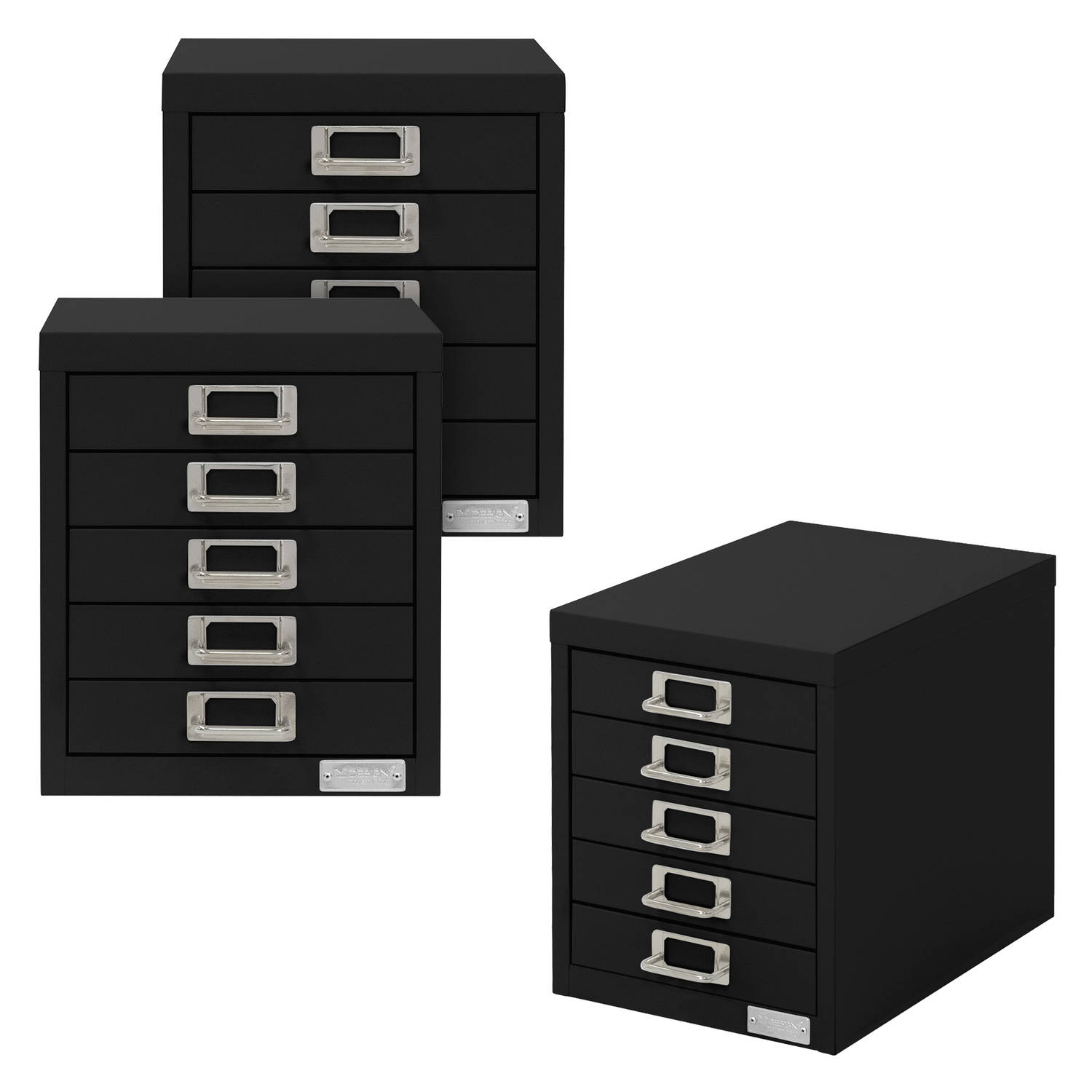 ML-Design set van 3 archiefkasten met 5 laden, 28x38x33 cm, zwart, metalen ladekast DIN A4, kantoork
