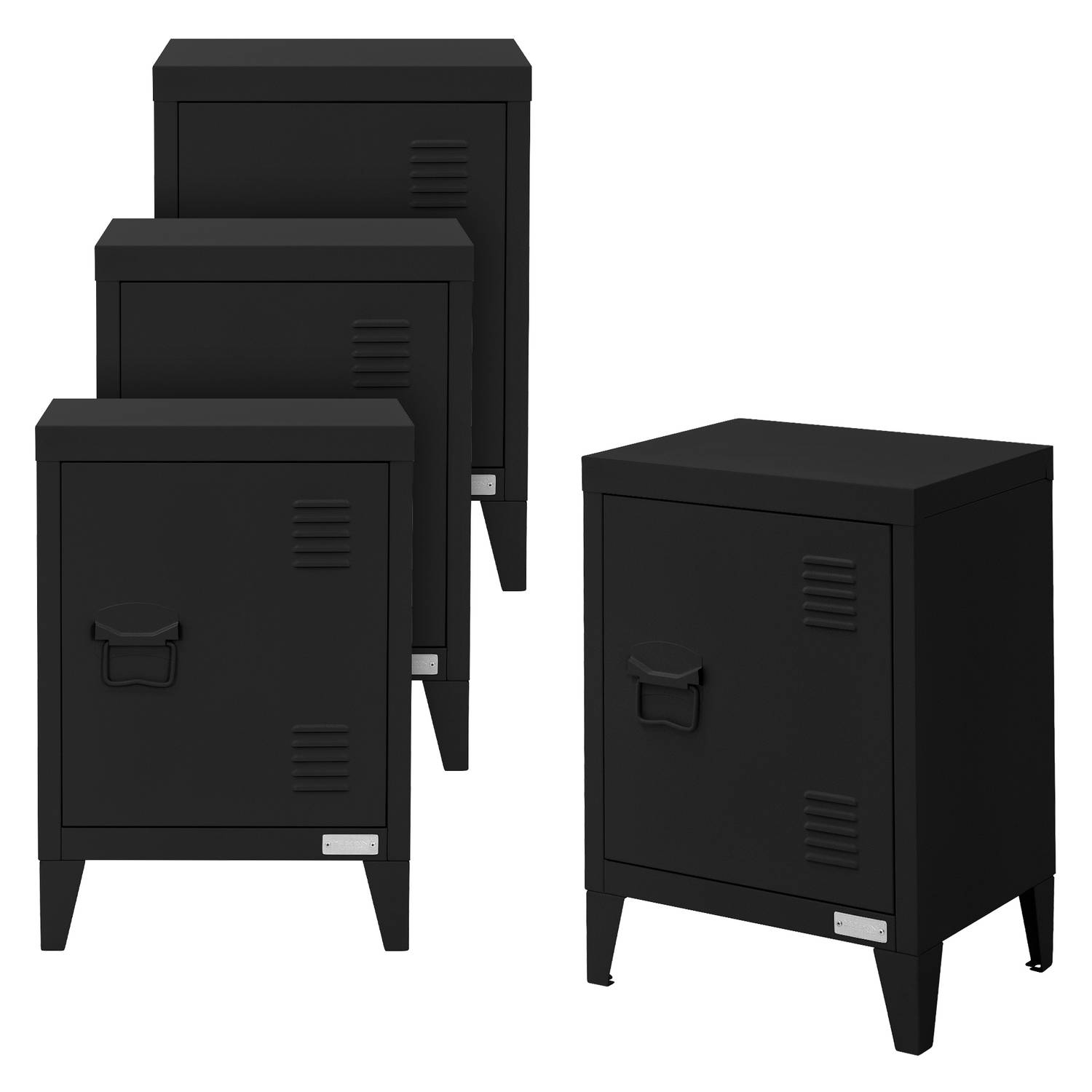 ML-Design set van 4 archiefkasten, 40x30x57,5 cm, zwart, staal, vrijstaande kantoorkast met 4 poten,
