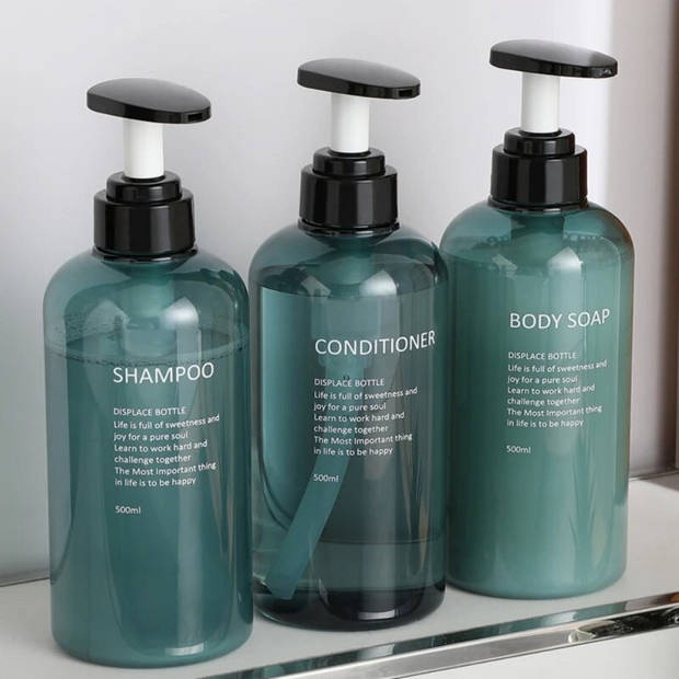 Set van 3 Navulbare Fles met Pomp – Petrol Blauw – 500ml – Voor Shampoo, conditioner en Bodywash