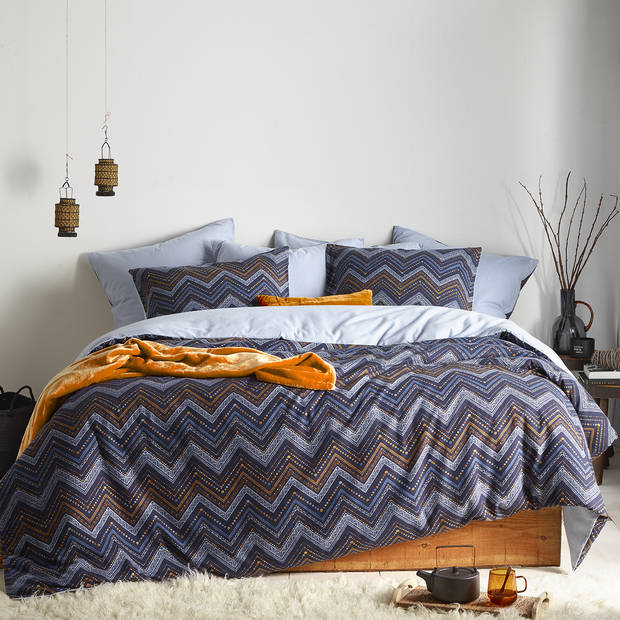 De Witte Lietaer Dekbedovertrek Sioux Blue Gray - Tweepersoons - 200 x 200/220 cm - Katoen Flanel