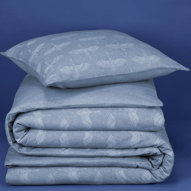 De Witte Lietaer Dekbedovertrek, Crane Stellar Blue - 140 x 200/220 cm + 60 x 70 cm - 100% katoen, flanel