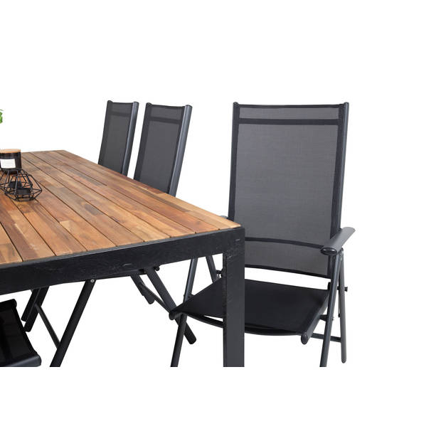 Bois tuinmeubelset tafel 90x205cm en 6 stoel Break zwart, naturel.