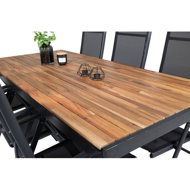 Bois tuinmeubelset tafel 90x205cm en 6 stoel Break zwart, naturel.