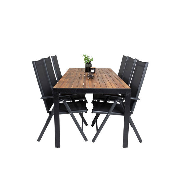 Bois tuinmeubelset tafel 90x205cm en 6 stoel Break zwart, naturel.