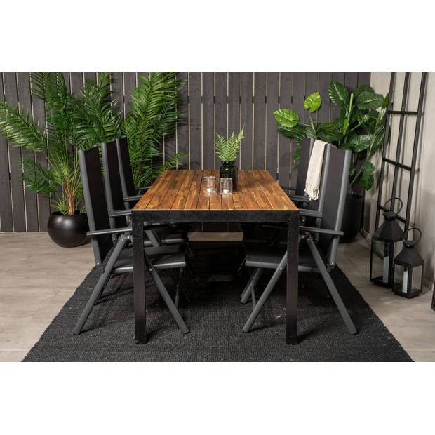 Bois tuinmeubelset tafel 90x205cm en 6 stoel Break zwart, naturel.