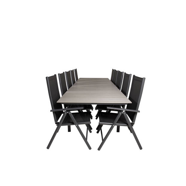 Levels tuinmeubelset tafel 100x229/310cm en 10 stoel Break zwart, grijs.