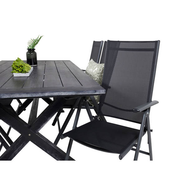 Rives tuinmeubelset tafel 100x200cm en 6 stoel Break zwart.