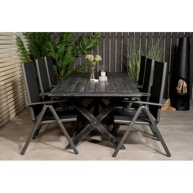 Rives tuinmeubelset tafel 100x200cm en 6 stoel Break zwart.