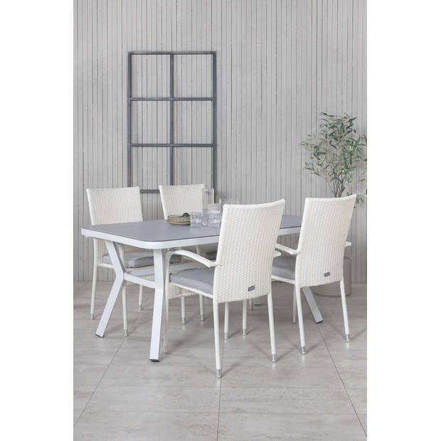 Virya tuinmeubelset tafel 90x160cm en 4 stoel Anna wit, grijs.