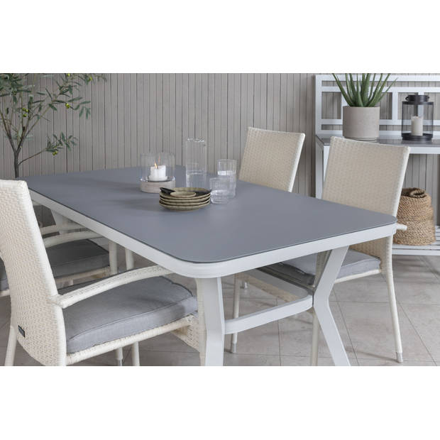 Virya tuinmeubelset tafel 90x160cm en 4 stoel Anna wit, grijs.