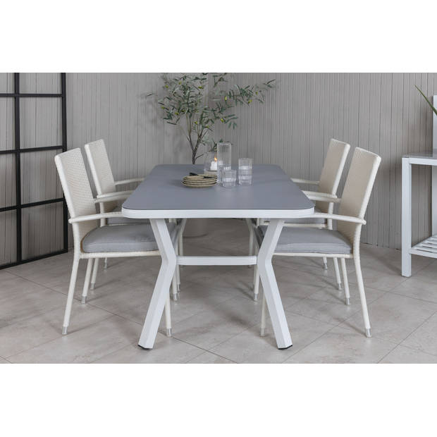 Virya tuinmeubelset tafel 90x160cm en 4 stoel Anna wit, grijs.