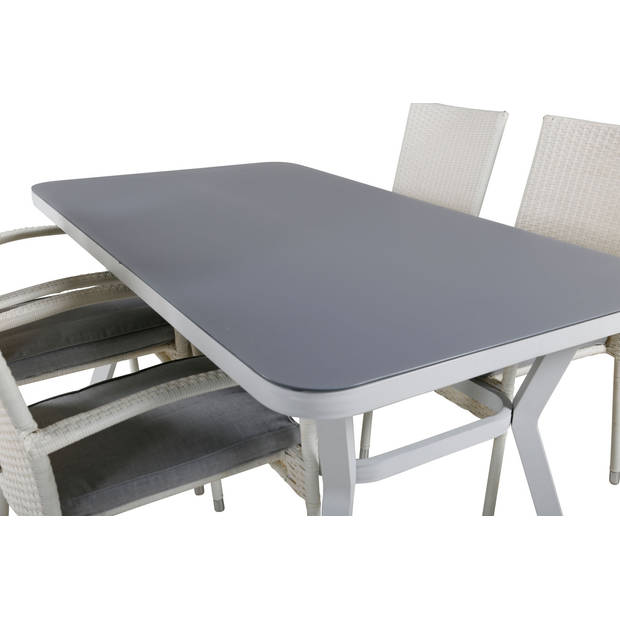 Virya tuinmeubelset tafel 90x160cm en 4 stoel Anna wit, grijs.