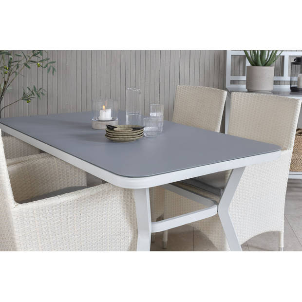 Virya tuinmeubelset tafel 90x160cm en 4 stoel Malin wit, grijs.