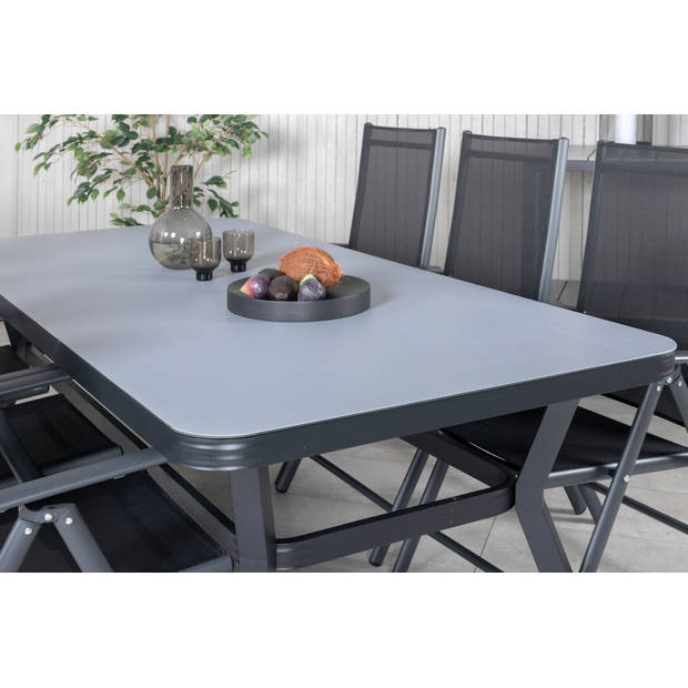 Virya tuinmeubelset tafel 100x200cm en 6 stoel Break zwart, grijs.