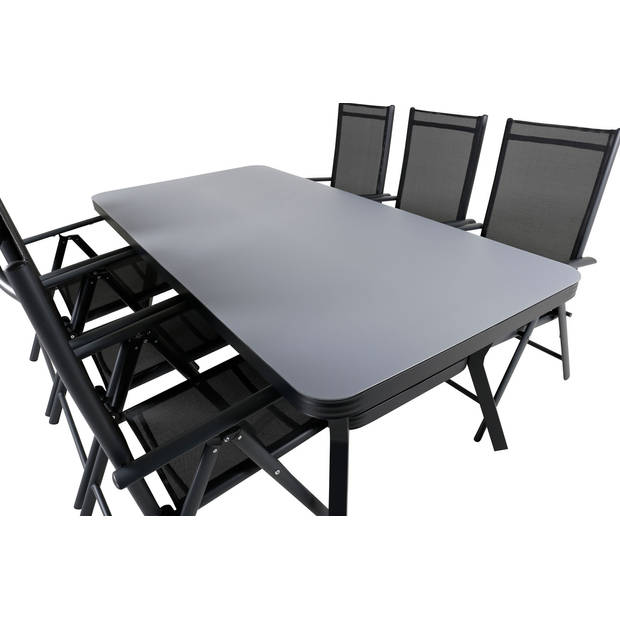 Virya tuinmeubelset tafel 100x200cm en 6 stoel Break zwart, grijs.