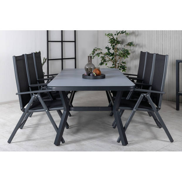 Virya tuinmeubelset tafel 100x200cm en 6 stoel Break zwart, grijs.