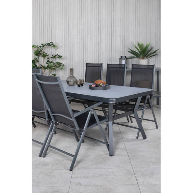 Virya tuinmeubelset tafel 100x200cm en 6 stoel Break zwart, grijs.