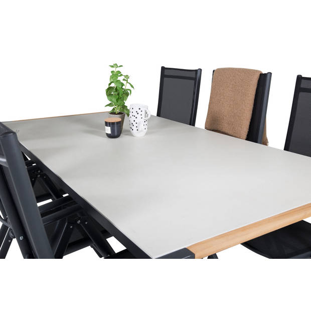 Texas tuinmeubelset tafel 100x200cm en 6 stoel Break zwart, grijs, naturel.