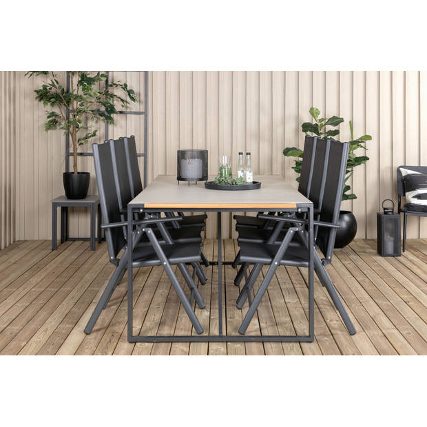 Texas tuinmeubelset tafel 100x200cm en 6 stoel Break zwart, grijs, naturel.