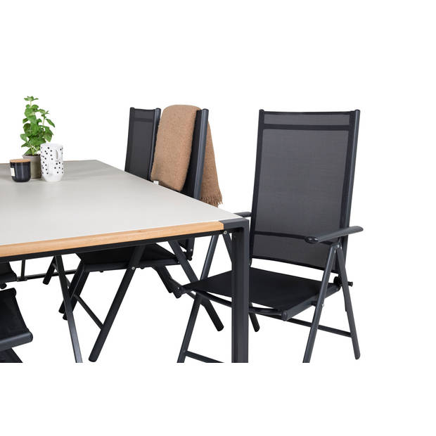 Texas tuinmeubelset tafel 100x200cm en 6 stoel Break zwart, grijs, naturel.