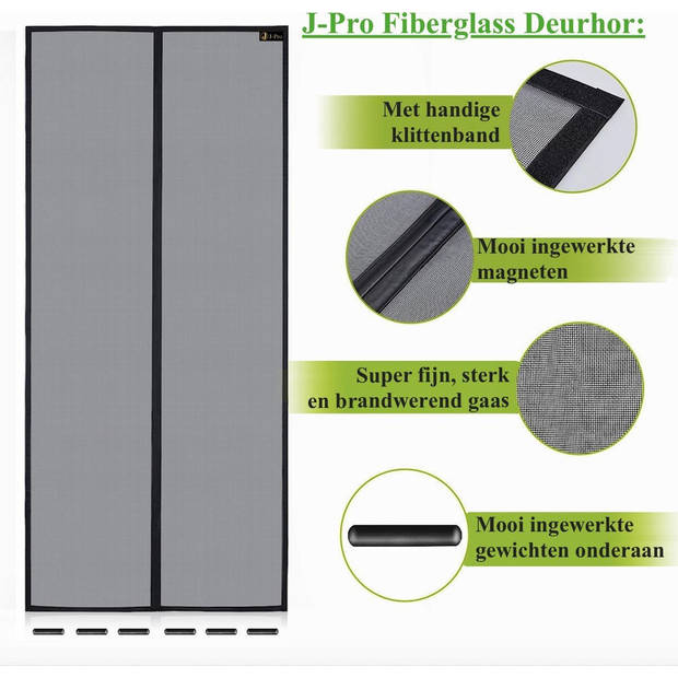 J-Pro Magnetisch Vliegengordijn - High Quality Glasvezel Deurhor - Deurgordijn - 210 x 91 cm - Grijs