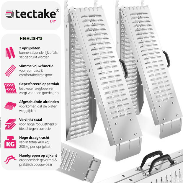 tectake® - set van 2 oprijplaten - 186 cm - inklapbaar, belastbaar tot 400 kg - 405022