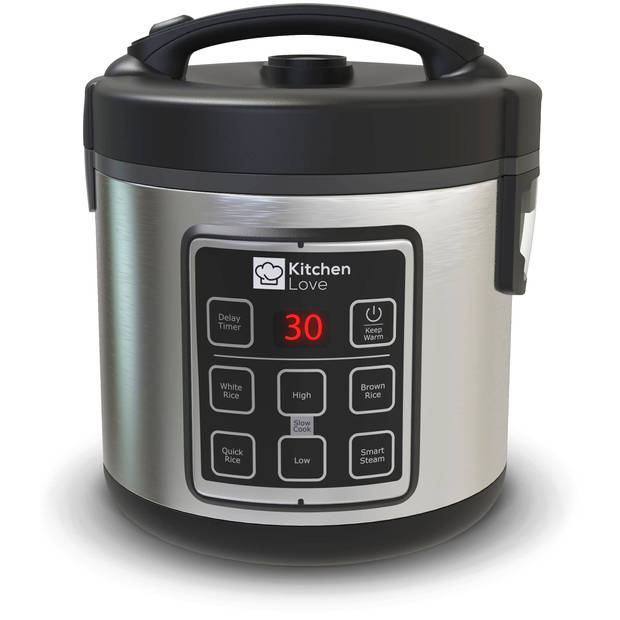 KitchenLove Rijstkoker met Stomer - 1.8L - Multicooker - Rice Cooker - Slowcooker - Zwart RVS