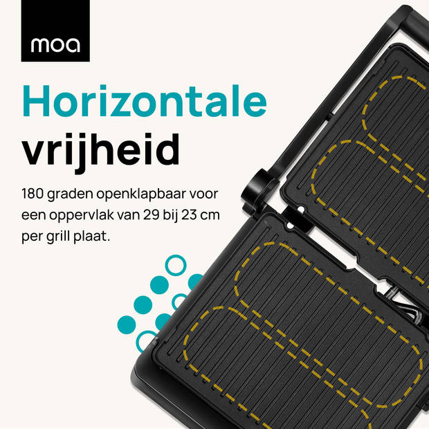 MOA Contactgrill - Anti-aanbaklaag - 2400 Watt - Zwevende Bovendeksel - Grillapparaat - Uitneembare platen - Zwart - CG2
