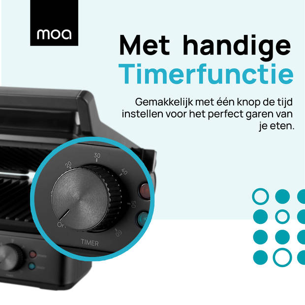 MOA Contactgrill - Anti-aanbaklaag - 2400 Watt - Zwevende Bovendeksel - Uitneembare platen - Zwart - CG24B