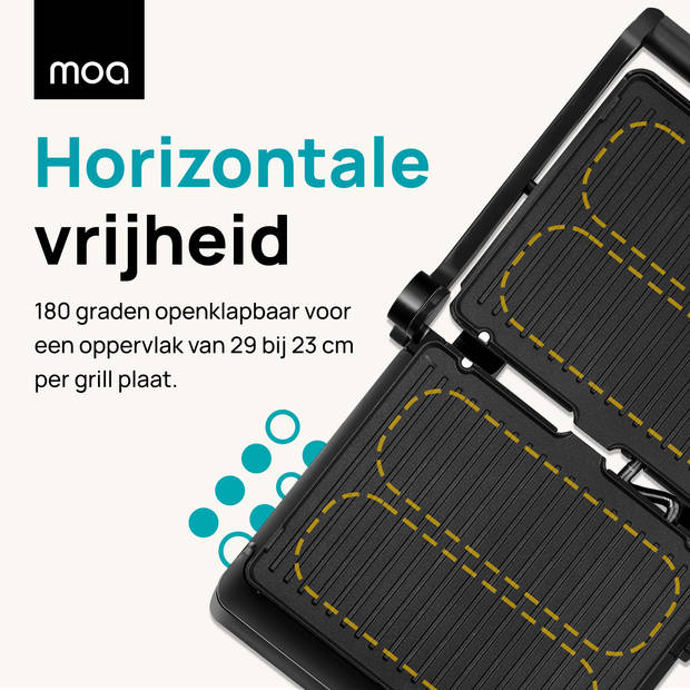 MOA Contactgrill - Anti-aanbaklaag - 2400 Watt - Zwevende Bovendeksel - Uitneembare platen - Zwart - CG24B