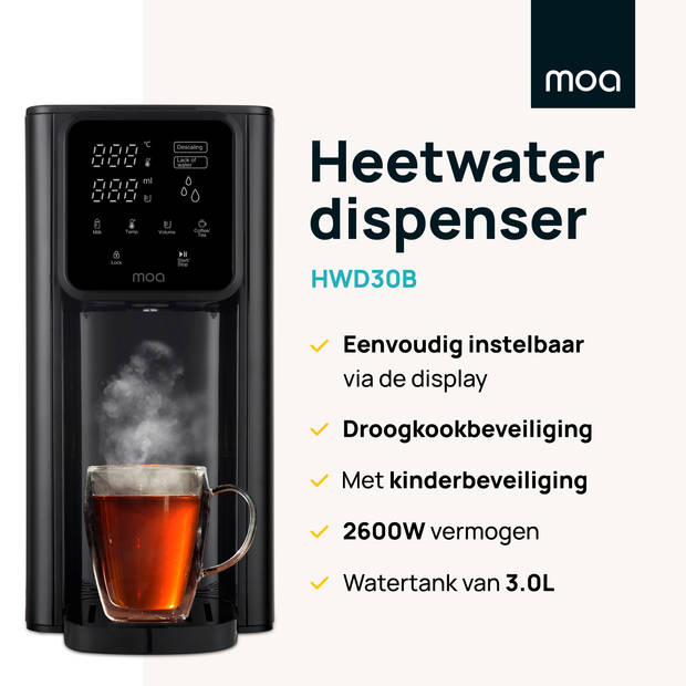MOA Heetwaterdispenser - Waterkoker - Temperatuurinstelling - Volume-instelling - Digitaal Display - Afneembare Watertan