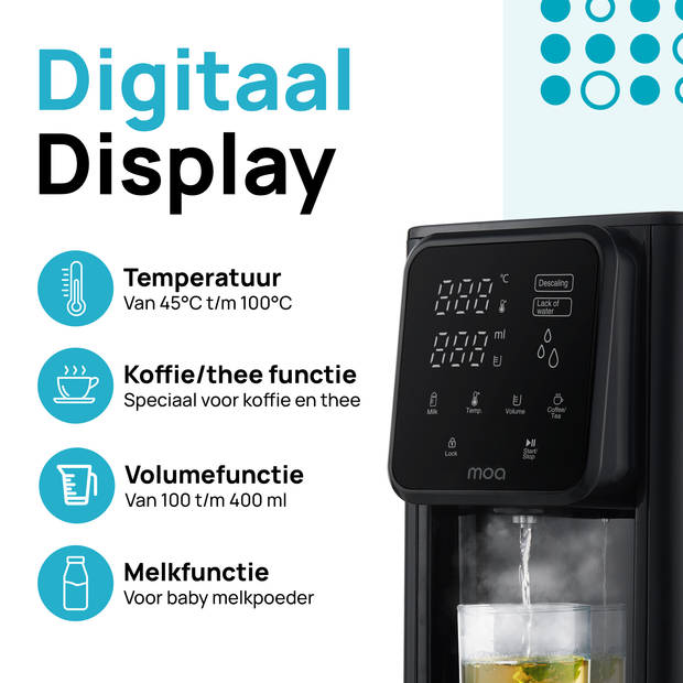 MOA Heetwaterdispenser - Waterkoker - Temperatuurinstelling - Volume-instelling - Digitaal Display - Afneembare Watertan
