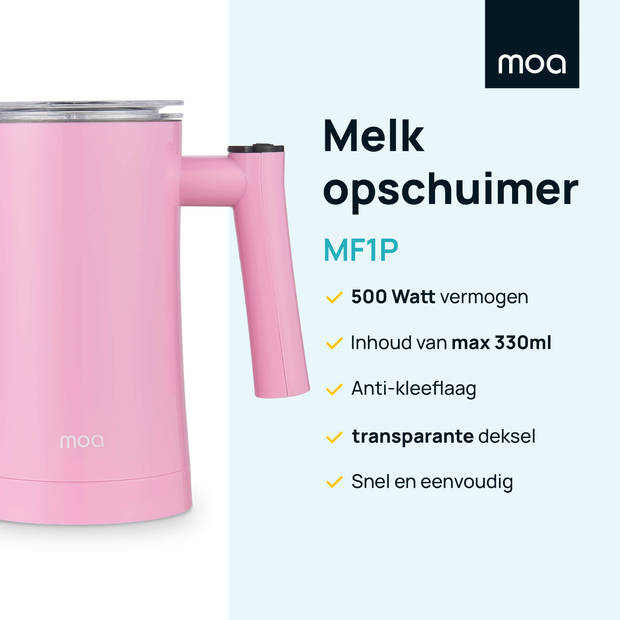 MOA Melkopschuimer - BPA vrij - Voor Opschuimen en Verwarmen - Roze - MF1P