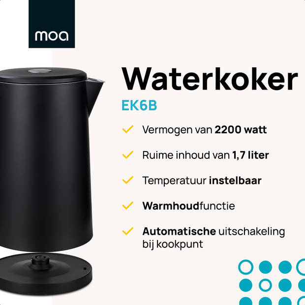 MOA Waterkoker 1,7 liter - Dubbelwandig - Modern - RVS - BPA-vrij - Elektrisch - Temperatuurregeling - Warmhoudfunctie -