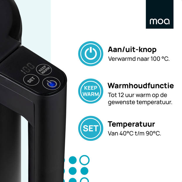 MOA Waterkoker 1,7 liter - Dubbelwandig - Modern - RVS - BPA-vrij - Elektrisch - Temperatuurregeling - Warmhoudfunctie -