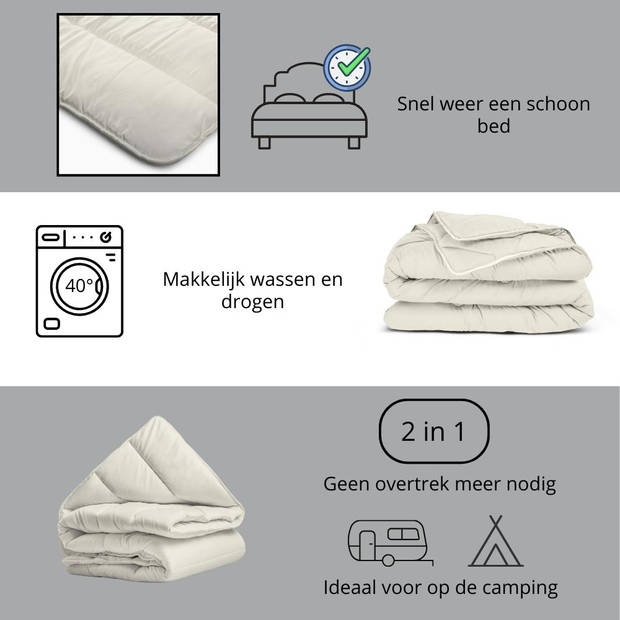 Sleeps Lazy Dekbed zonder overtrek Kaki / Crème Lits-Jumeaux 240x200cm - Anti Allergie Dekbed