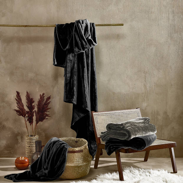 De Witte Lietaer Fleece deken Cosy Black - 150 x 200 cm - Zwart